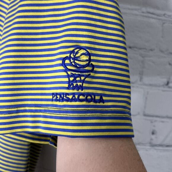 Turtleson Short Sleeve Mens Polo Shirt Size L Yellow Blue Striped SC - Picture 4 of 12